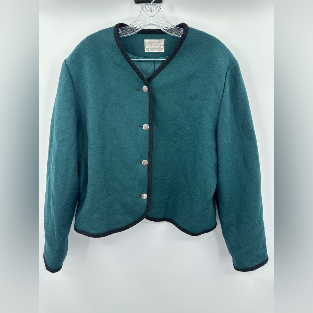 Pendleton Women's Green w/ Black Trim Wool Button Up Front Blazer Size 16